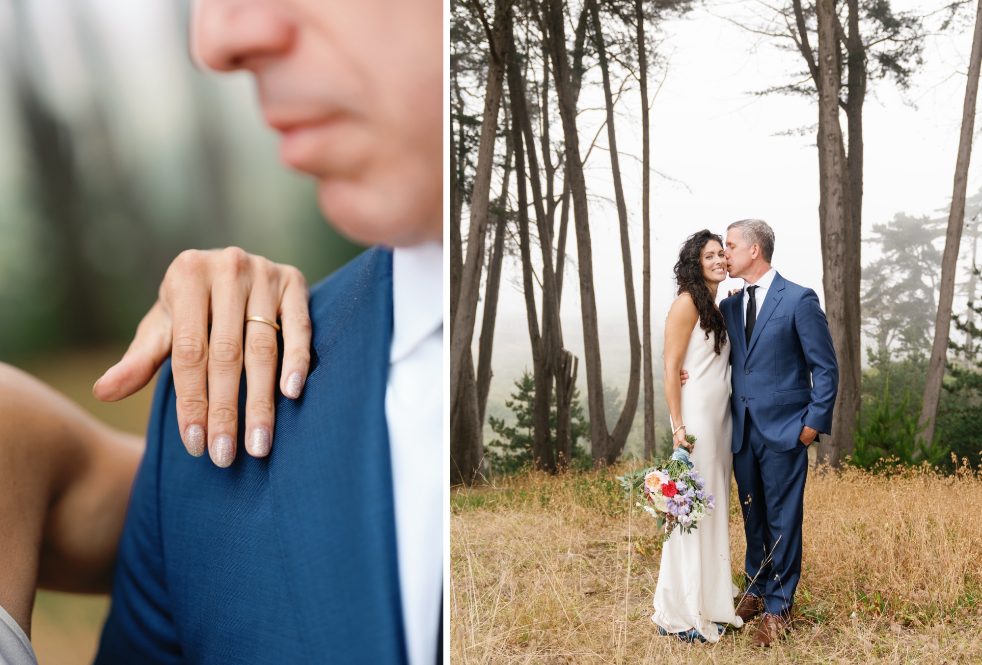 wedding portraits on the cliffs of Aptos Beach with cypress trees