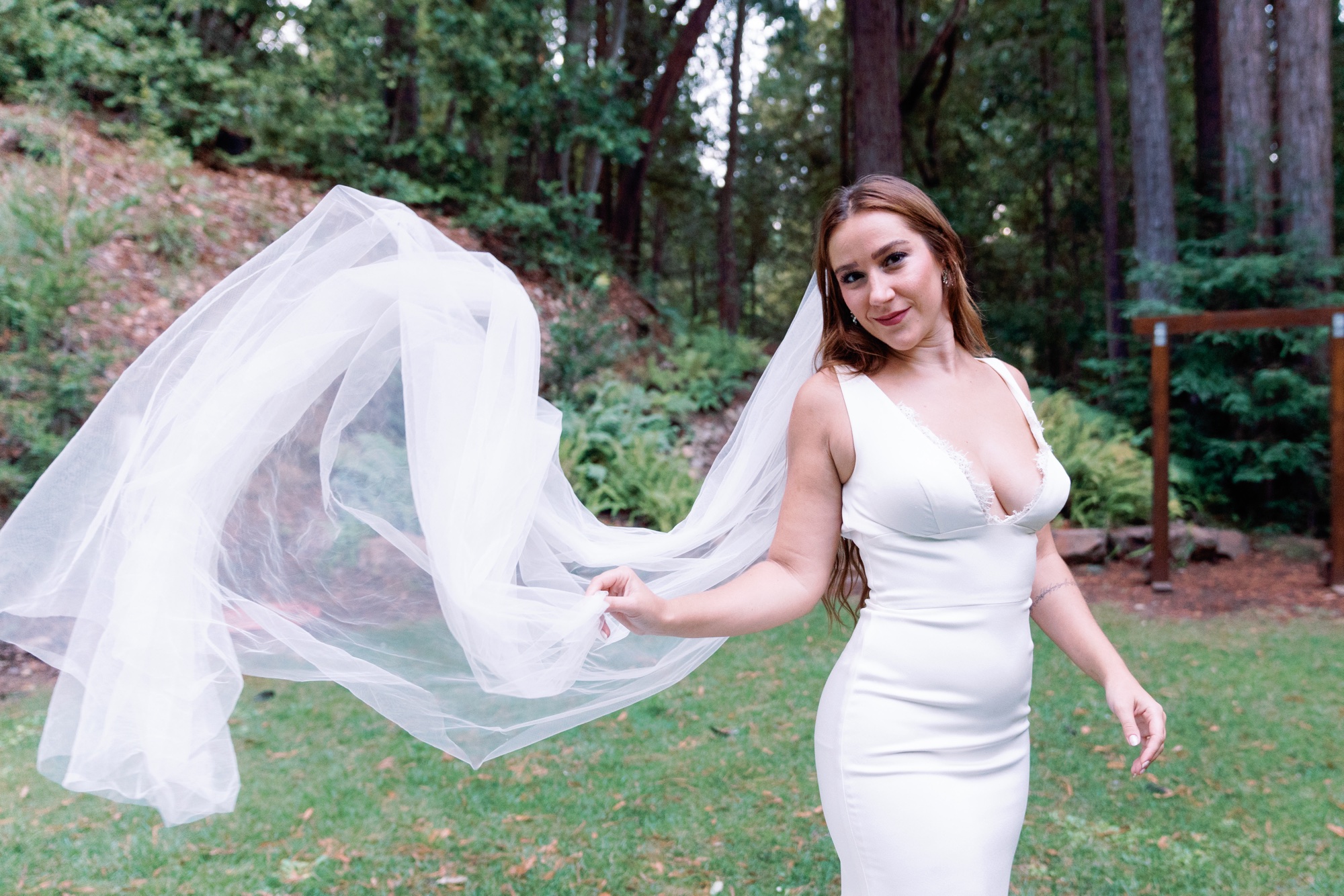 bridal portraits at The Sequoia Retreat Center; Redwood wedding