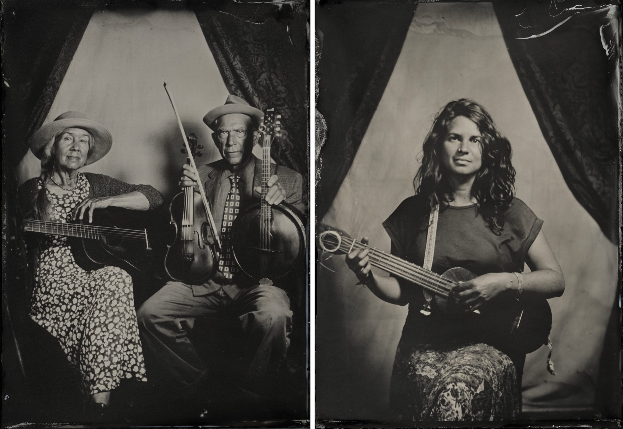 tintype photography with instruments; musician tin type photography