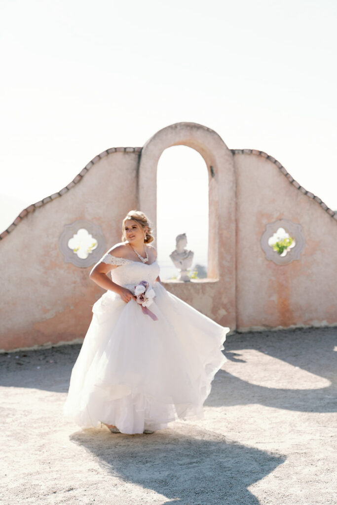 Bride as a carmel wedding at a spanish influenced wedding