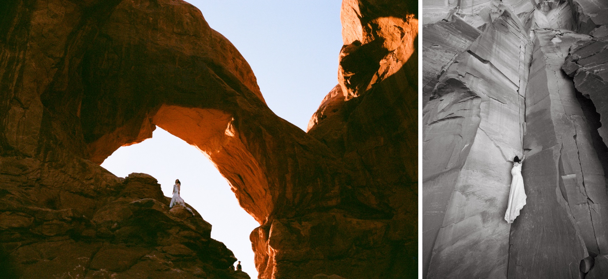Double Arch, Arches National Park elopement in AW Bridal Minerva Wedding Dress