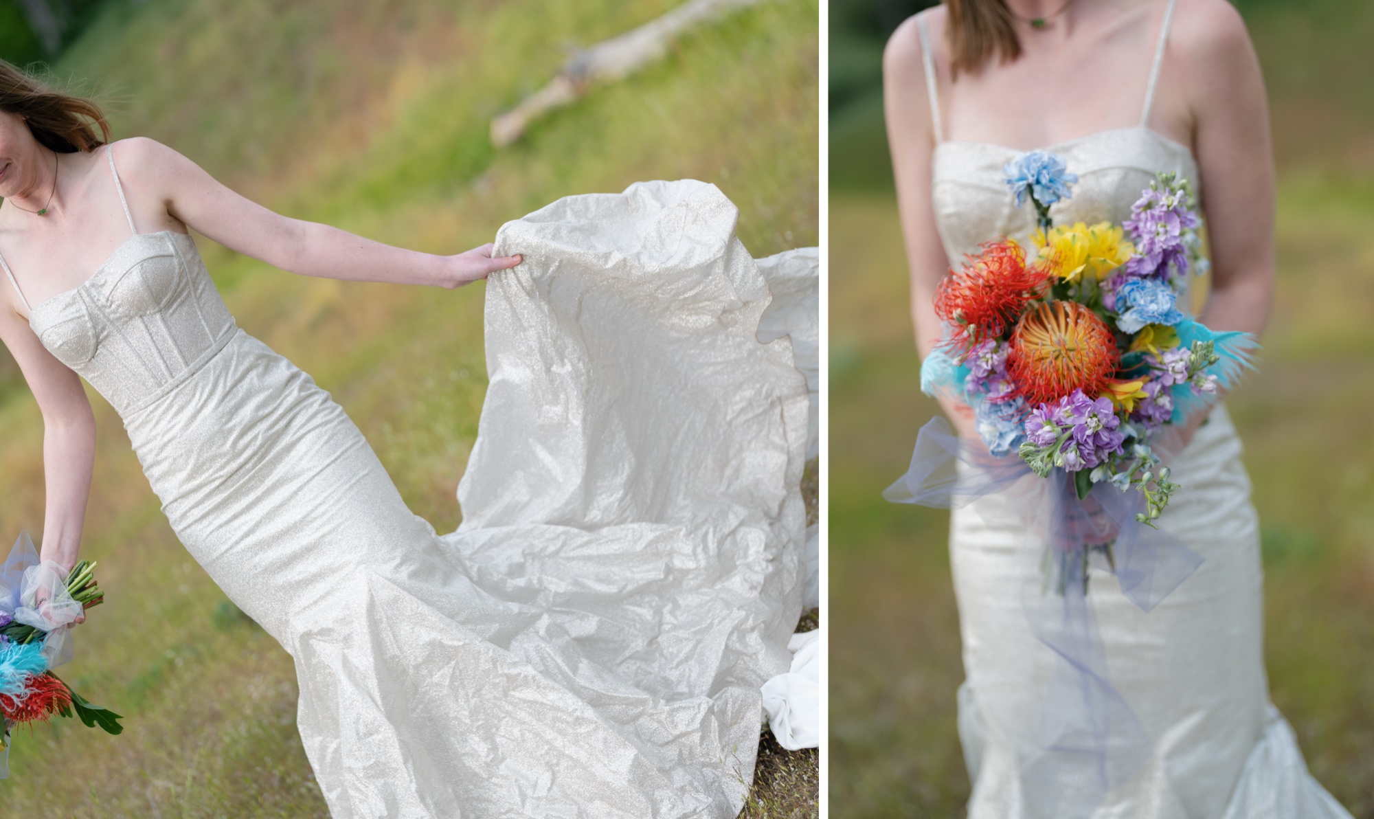 Rolling Oak Hills Coastal California Big Sur elopement in AW Bridal Minerva Wedding Dress