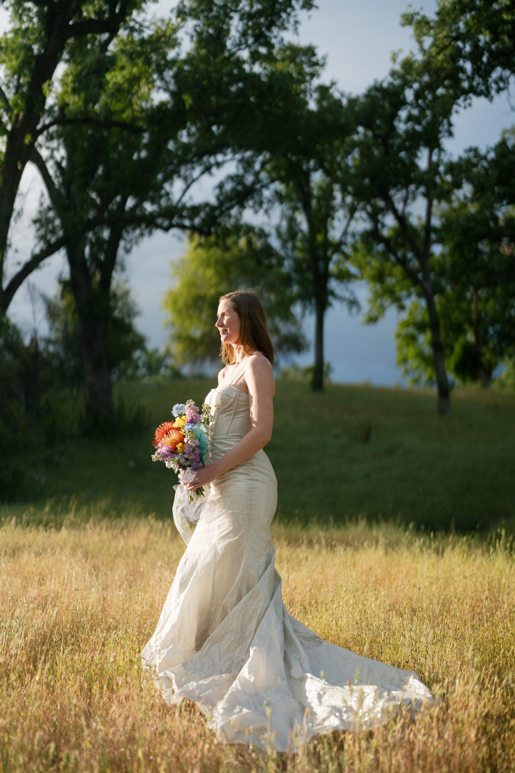 Rolling Oak Hills Coastal California Big Sur elopement in AW Bridal Minerva Wedding Dress