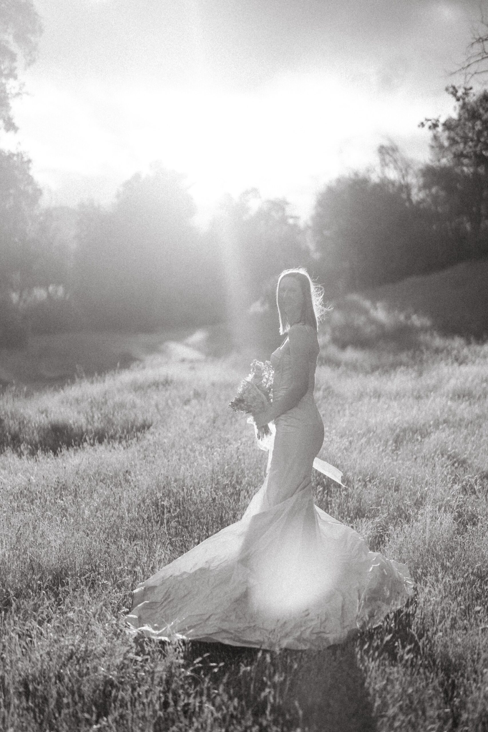 Rolling Oak Hills Coastal California Big Sur elopement in AW Bridal Minerva Wedding Dress