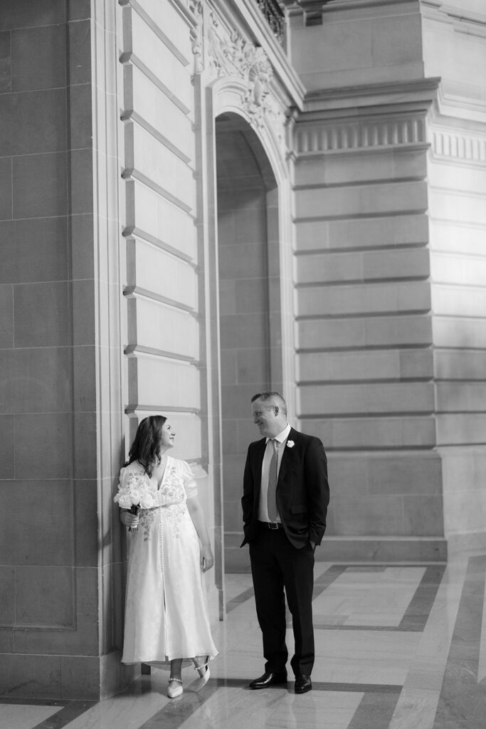 San Francisco City Hall Wedding Couple black and white