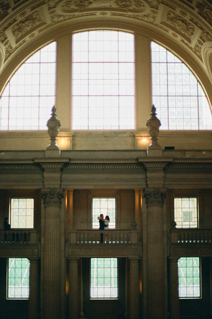 silhouetted image of couple at an SF City Hall engagement