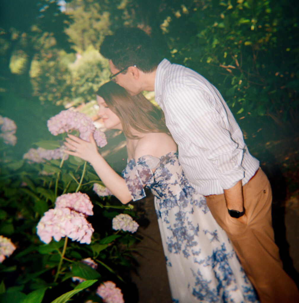 Film photography of a proposal session at Filoli Gardens